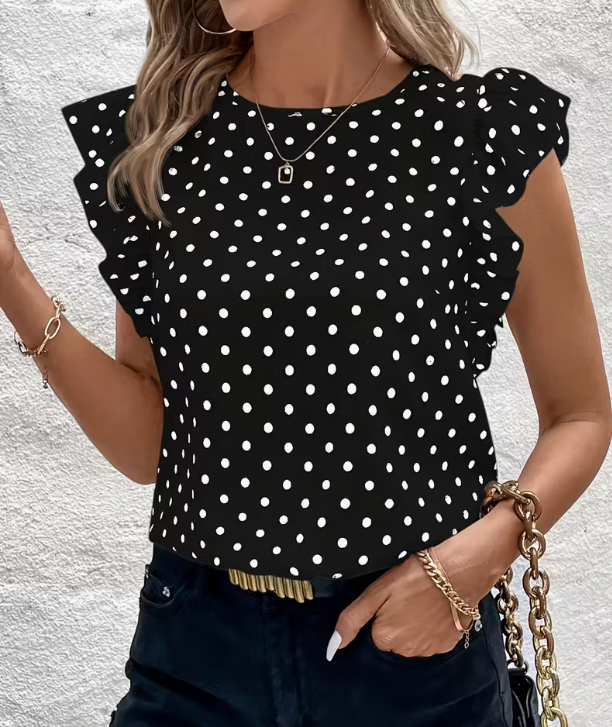 Black Simple Polka Dot Summer Shirt