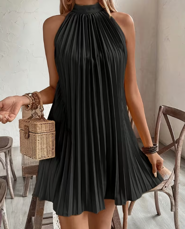 Black Pleated Halter Dress