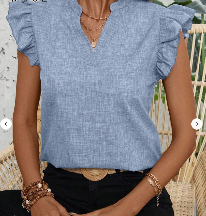 Blue Simply Color Ruffle Sleeve Shirt