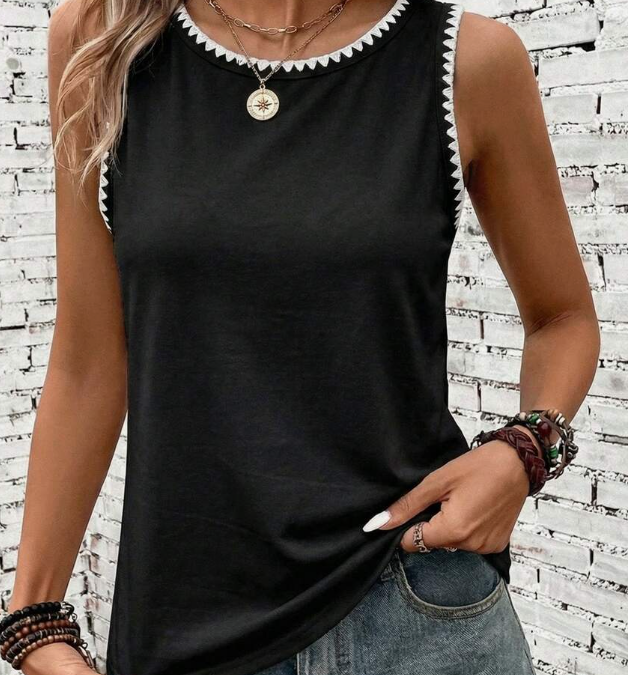 Black with white Contrast Tank Top