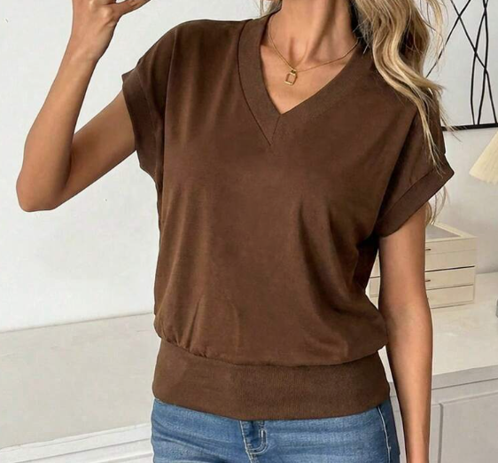 Casual Versatile V-neck Short Sleeve Top