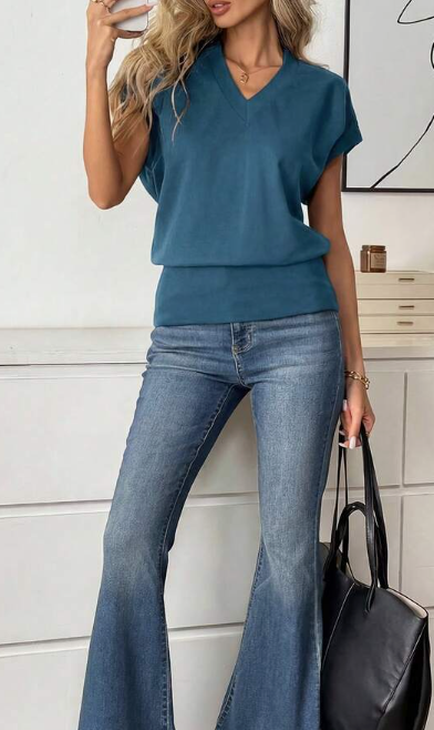 Casual Versatile V-neck Short Sleeve Top