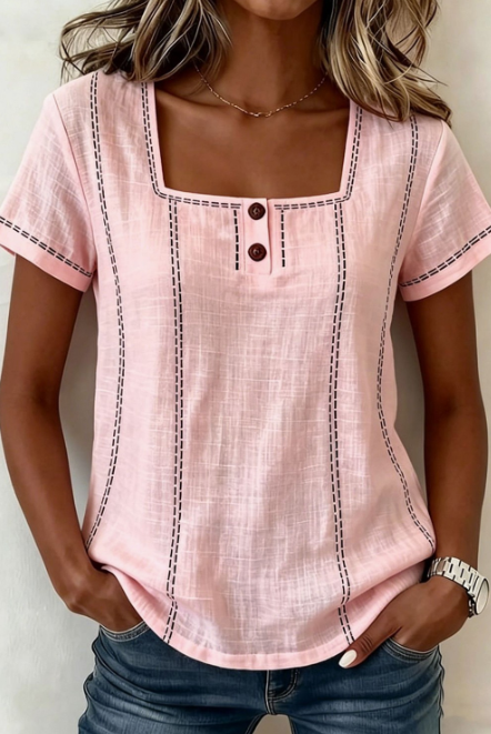 Square Neck Printed Button Shirt