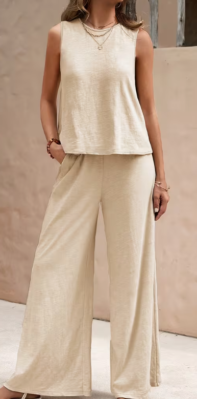 Breathable Sleeveless Wide Leg Pants Set