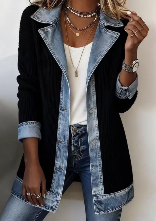 Denim Trim Button Top