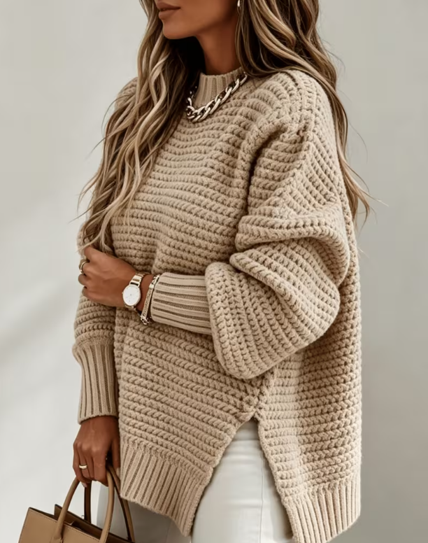 Apricot Chunky Cable Side Slit Sweater