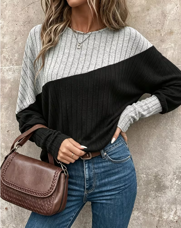 Gray Black Batwing Long Sleeve Top