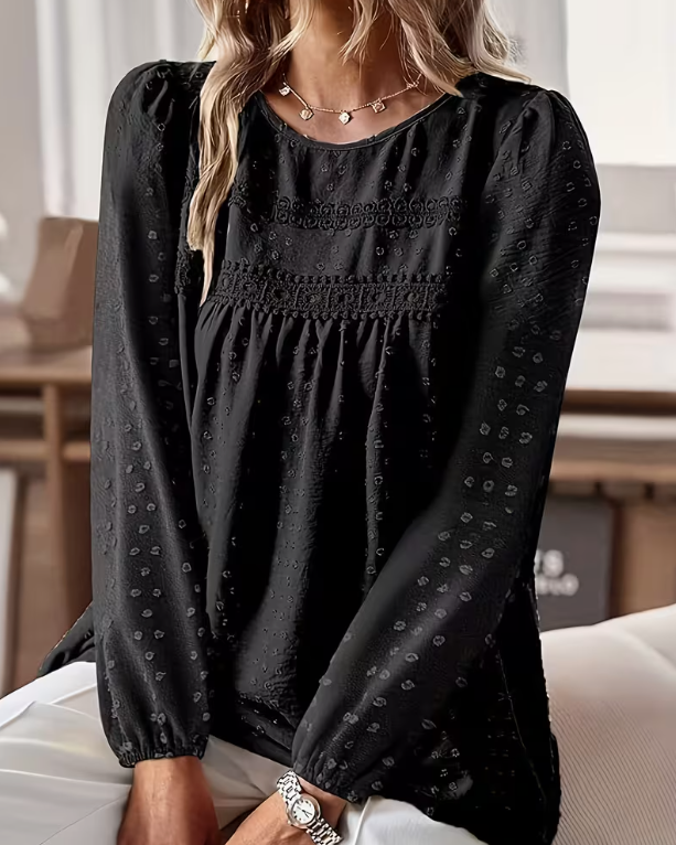 Black Long Sleeve Swiss Dot Top