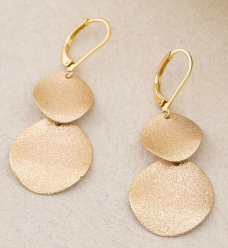 Gold-Plated Copper Matte Round Disc Pendant Tassel Earrings