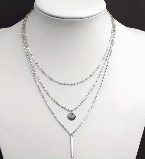 Silver 3 strand layered necklace