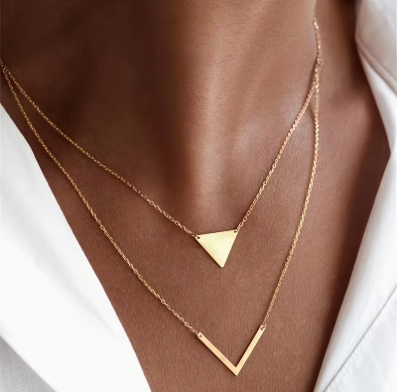 Minimalist Geometry V-Shaped Double Layer Necklace Collarbone Chain