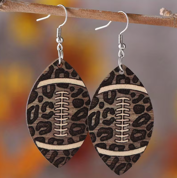 Vintage Leopard Football Dangle Earrings