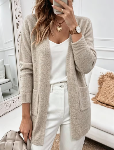 Apricot Lazy Open Cardigan with Pockets