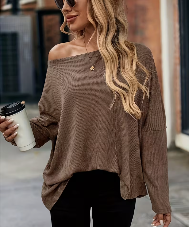 Brown Waffle Long Sleeve Top