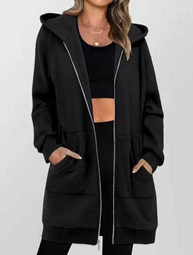 Long Full Zip Hooded Sweatshirt