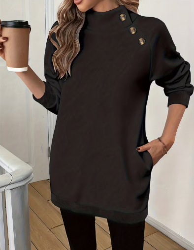 Black High Neck Button Tunic