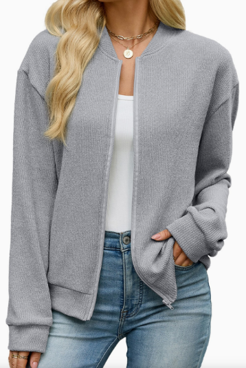 Solid Zipper Casual Zipper Sweatshirt