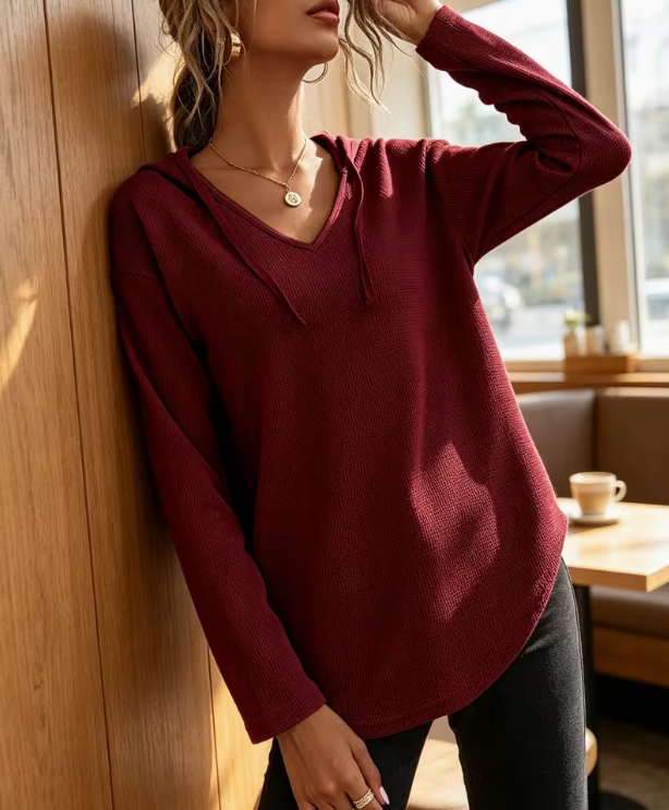 Burgundy Waffle Hoodie
