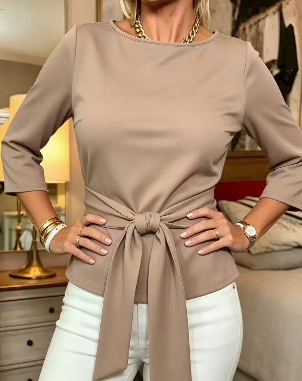 Round Neck Tie Front Blouse