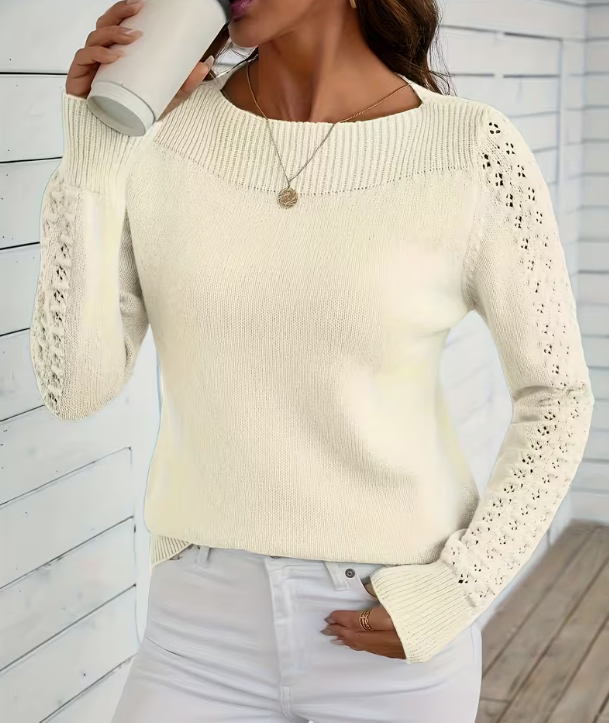 Hollow Sleeve Boat Neck Sweater