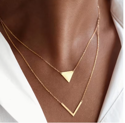 Minimalist Geometry V-Shaped Double Layer Necklace