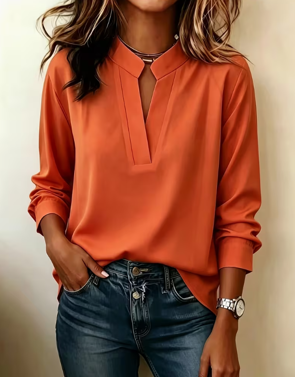 Orange Red Small Lapel V-neck