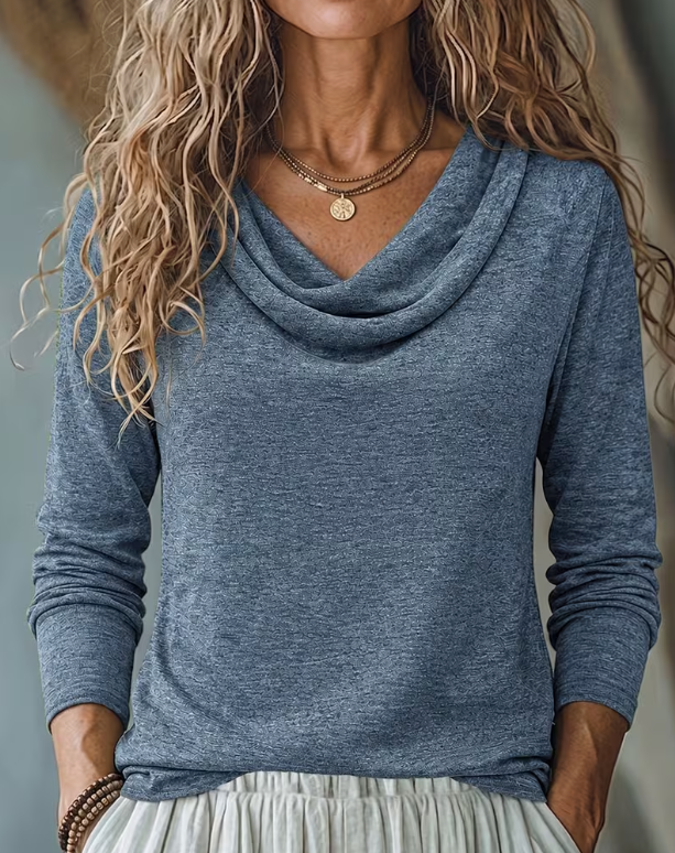 Blue Long Sleeve Draped Top