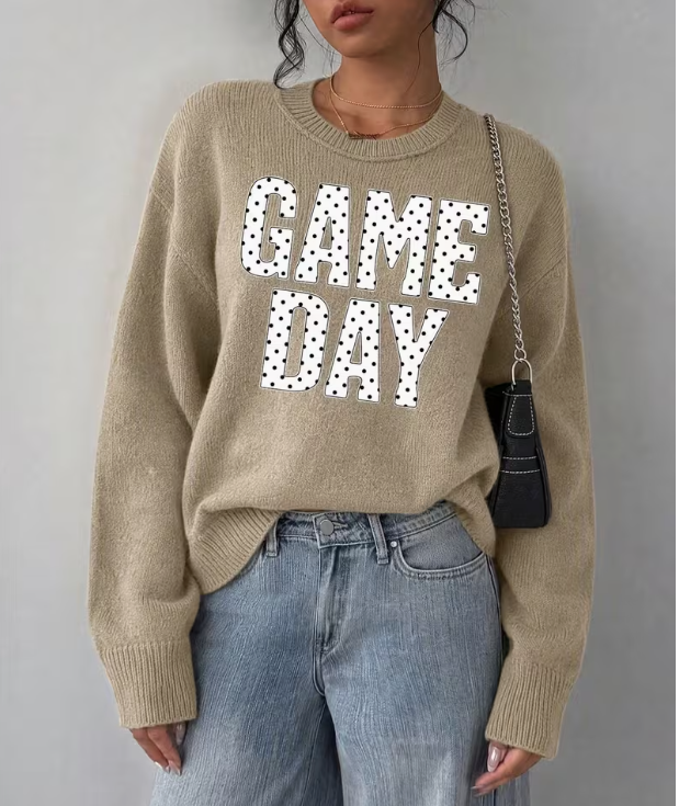 Tan Check Game Day Sweater