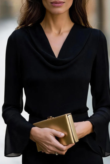 Black V-neck Trumpet Long Sleeve