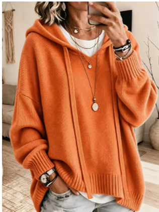 Drawstring Hooded Loose Sweater