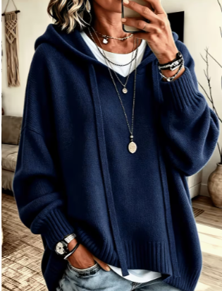 Drawstring Hooded Loose Sweater
